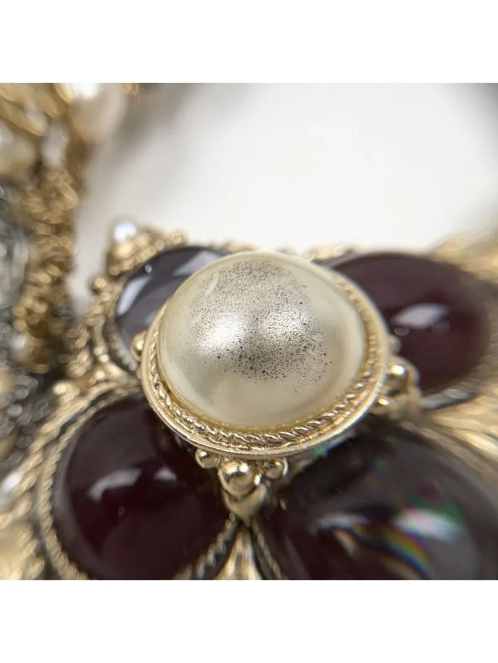 Chanel Necklace CC Logo Faux Pearl Rhinestone Gold